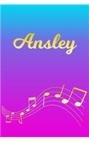 Ansley: Sheet Music Note Manuscript Notebook Paper - Pink Blue Gold Personalized Letter A Initial Custom First Name Cover - Musician Composer Instrument Com