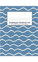 Graphpaper Notebook 4x4: Blue ocean waves design 100 pages of graph paper with bigger squares for younger students