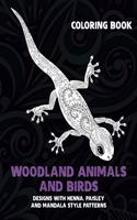 Woodland Animals and Birds - Coloring Book - Designs with Henna, Paisley and Mandala Style Patterns