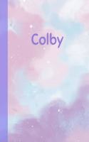 Colby: Personalized Composition Notebook - College Ruled (Lined) Exercise Book for School Notes, Assignments, Homework, Essay Writing. Pink Blue Purple Cov