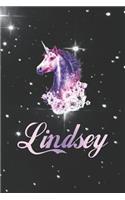 Lindsey: First Name Personalized Unicorn Customized Names Gift Birthday Girl Notebook Journal