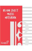 Blank Sheet Music Composition Manuscript Staff Paper Art Music CLASS 17 Notebook Red Orange Cover