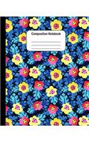 Composition Notebook - Floral Pattern with Blue Tropical Leaves: College Ruled Blank Lined Cute Notebooks for Girls Women Teens Kids School Writing Notes Journal (7.5 x 9.25 in)