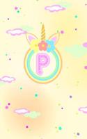 Unicorn Horn Monogram Journal - Letter P: Pastel Monogram Circle with Floral Unicorn Horn on Yellow Background with Stars