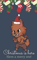 Christmas Is Here Have A Merry One: Festive Kawaii Chibi Brown Wolf Creature Dressed Up Like Santa with a Red White Hat. Holiday Stockings and Ornaments Notebook Cover. Great Journal G