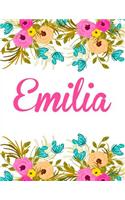 Emilia: Personalised Name Notebook/Journal Gift For Women & Girls 100 Pages (White Floral Design)