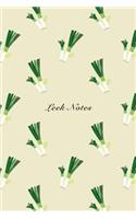 Leek Notes: 6"x9" Unruled Blank Notebook Watercolor Texture Design Vegetable Food Ingredient Pattern Cover. Matte Softcover Note Book Journal