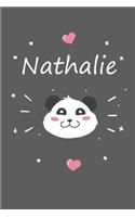 Nathalie: Personalisiertes Panda Tage-/Notizbuch mit dem Vornamen Nathalie und ganzen 100 linierten Seiten im 6x9 Zoll Format (ca.DIN A5). Optimal als Schreib