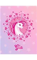 Gia: Unicorn Large Blank Primary Handwriting Learn to Write Practice Paper for Girls - Pink Purple Magical Horse Personalized Letter G Initial Custom Fir