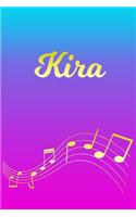 Kira: Sheet Music Note Manuscript Notebook Paper - Pink Blue Gold Personalized Letter K Initial Custom First Name Cover - Musician Composer Instrument Com