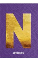 N Notebook: Letter 'n' Notebook, Composition, Exercise or Log or Study Book - Purple Cover