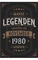 Wahre Legenden wurden im November 1980 geboren: Vintage Geburtstag Notizbuch - individuelles Geschenk für Notizen, Zeichnungen und Erinnerungen - liniert mit 100 Seiten