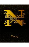 Nicole Diary: Letter N Personalized First Name Personal Writing Journal Black Gold Glittery Space Effect Cover Daily Diaries for Journalists & Writers Note Taking