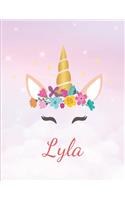 Lyla: Personalized Unicorn Sketchbook For Girls With Pink Name - Girls Customized Personal journal/ blank book - 8.5x11 110 Pages Doodle Sketch Create- cu