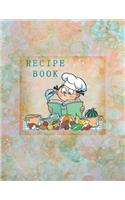 Recipe Book: Empty Cookbook To Write In Perfect For Girl Design With Cute Cartoon Chef And Products, On An Abstract Watercolor Background