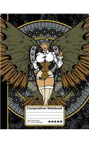 Steampunk Victorian Woman Mechanical Wings Vintage Composition Notebook