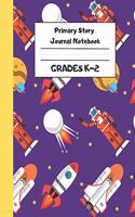 Primary Story Journal Notebook Grades K-2: Space Rocket Purple Yellow (8.5x11" 120 Pages)