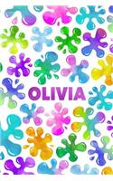 Olivia: Personalized Rainbow Slime Splat Name Notebook - Lined Note Book for Girl Named Olivia - Pink Purple Blue Green Yellow Novelty Notepad Journal with 