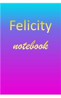 Felicity: Blank Notebook - Wide Ruled Lined Paper Notepad - Writing Pad Practice Journal - Custom Personalized First Name Initial F Blue Purple Gold - Taking 