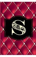S: Monogram Journal or Diary. Captivating Ruby Red and Gold Diamond Design with a Decorative Uppercase Initial with Texture & Charm on a Vintage Black 