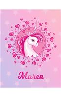 Maren: Unicorn Large Blank Primary Sketchbook Paper - Pink Purple Magical Horse Personalized Letter M Initial Custom First Name Cover - Drawing Sketch Book