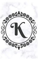 K: Cute Floral Initial Monogram College Ruled Notebook - Pretty Personalized Lined Journal & Diary for Writing Notes for Students for Girls & Women - L