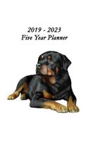 2019 - 2023 Five Year Planner: Rottweiler Portrait Cover - Includes Major U.S. Holidays and Sporting Events