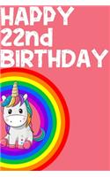 Unicorn Notebook Happy 22nd Birthday