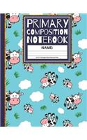 Primary Composition Notebook: Cows & Grass Kindergarten Composition Book