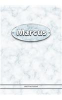 Marcus - Lined Notebook: College Ruled Blank Pages Plus Extra Date Neutral Calendar (12 Months) and Notepad Sketch Designs. Cover Print White Marble Background with Silver-I