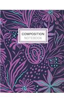 Composition Notebook: Blank Lined Notebook for School/Homework College Ruled Purple and Aqua Flowers