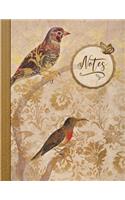 Notes: Antique Notebook (Large) - Blank Graph Paper 5x5 Grid Composition Journal - Vintage Birds Bronze Beige Gold Ephemera Diary for Girls Women