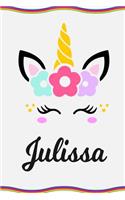 Julissa: Personal Notebook Personal Diary Unicorn Notebook Personalized Journal Customized Journal Unicorn Lover Personal Name Notebook