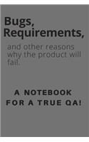 Bugs, requirements, and other reasons why the product will fail. A notebook for a true QA!