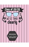 Hexagonal Graph Paper Notebook Class Of 20/20 We See Things Clearly: 1/2 Inch Hexagons Large Grid Journal 8.5" x 11" 110 Pages Pink