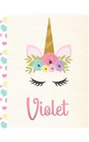 Violet: Personalized Unicorn Journal For Girls - 8.5x11 110 Pages Notebook/Diary With Pink Name