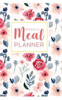 Weekly Meal Planner: 52 Week Food Planner Notebook, Diary, Log for Meal Planning with Grocery Shopping List - Pink Blue Watercolor Floral