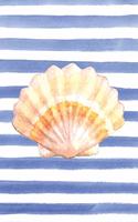 Yellow Scallop Shell Watercolor Stripe Journal, Narrow Ruled: Blank Daily Writing Notebook Diary with Ruled Lines (Coastal Beaches & Nautical)