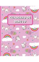 Cuaderno de dibujo: LINDO CUADERNO PARA DIBUJAR DE UNICORNIOS, 22cm X 28cm. 100 PAGINAS EN BLANCO, GRAN TAMAÑO. REGALO CREATIVO Y ORIGINAL. cumpleaños. niñas