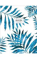 Graph Paper Notebook (Diary, Journal) - Square Grid: Tropical Blue Palm Leaf