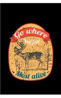 Go Where You Feel Most Alive: Hunting Log Book, Diary Or Notebook For. 110 Story Paper Pages. 6 in x 9 in Cover.