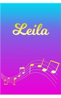 Leila: Sheet Music Note Manuscript Notebook Paper - Pink Blue Gold Personalized Letter L Initial Custom First Name Cover - Musician Composer Instrument Com