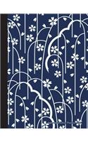 Japanese Writing Practice Book: Kanji Practice Notebook Blue Navy Floral Composition Book Journal Genkouyoushi Paper for Notes Writing & Lettering Kana Characters Language Large, 8