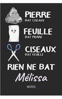 Rien ne bat Mélissa - Notes: Noms Personnalisé Carnet de notes / Journal pour les filles et les femmes. Kawaii Pierre Feuille Ciseaux jeu de mots. Fournitures scolaires, premier