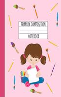 Primary Composition Notebook: A Pink Primary Composition Book For Girls Grades K-2 Featuring Handwriting Lines - Gifts For Girls Who Love Art - Brunette Girl Gift