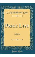 Price List: Fall 1926 (Classic Reprint)
