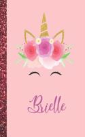 Brielle: Brielle Marble Size Unicorn SketchBook Personalized White Paper for Girls and Kids to Drawing and Sketching Doodle Taking Note Size 8.5 x 11