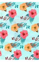 Dot Grid Notebook: Teal Watercolor Floral Bullet Journal Pretty Notebook Blank Dotted Pages Small, 6 X 9, Planner Sketch Book Diary Hand Lettering Journaling Soft Cove