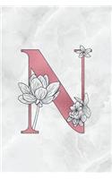 N: Letter N Journal, Rose Gold on Marble, Personalized Notebook Monogram Initial, 6 X 9