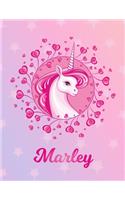 Marley: Unicorn Large Blank Primary Handwriting Learn to Write Practice Paper for Girls - Pink Purple Magical Horse Personalized Letter M Initial Custom Fir